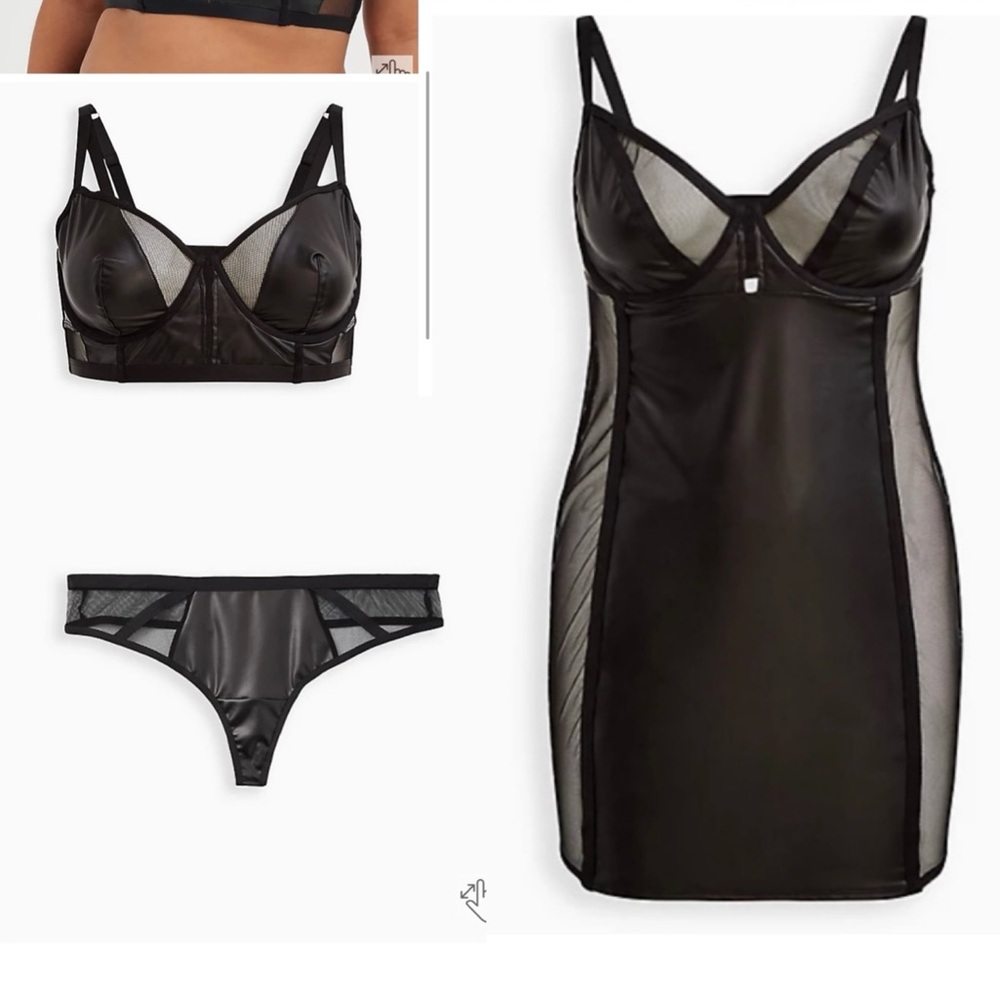 TORRID BLACK FAUX LEATHER & MESH LINGERIE SET
Size 0 Size 12